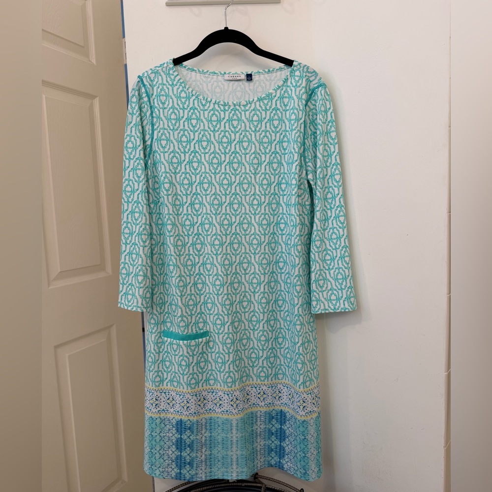 Cabana Life Aqua and White Long Sleeve Dress